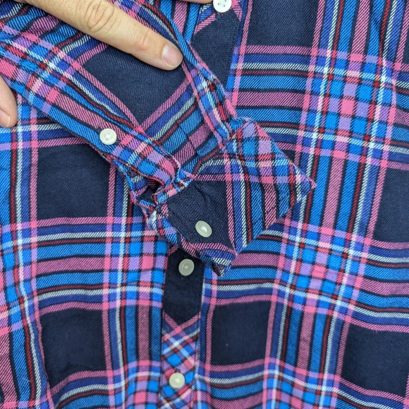GAP Pink Blue Red White Button Down Flannel Top XS Woman - Picture 8 of 9